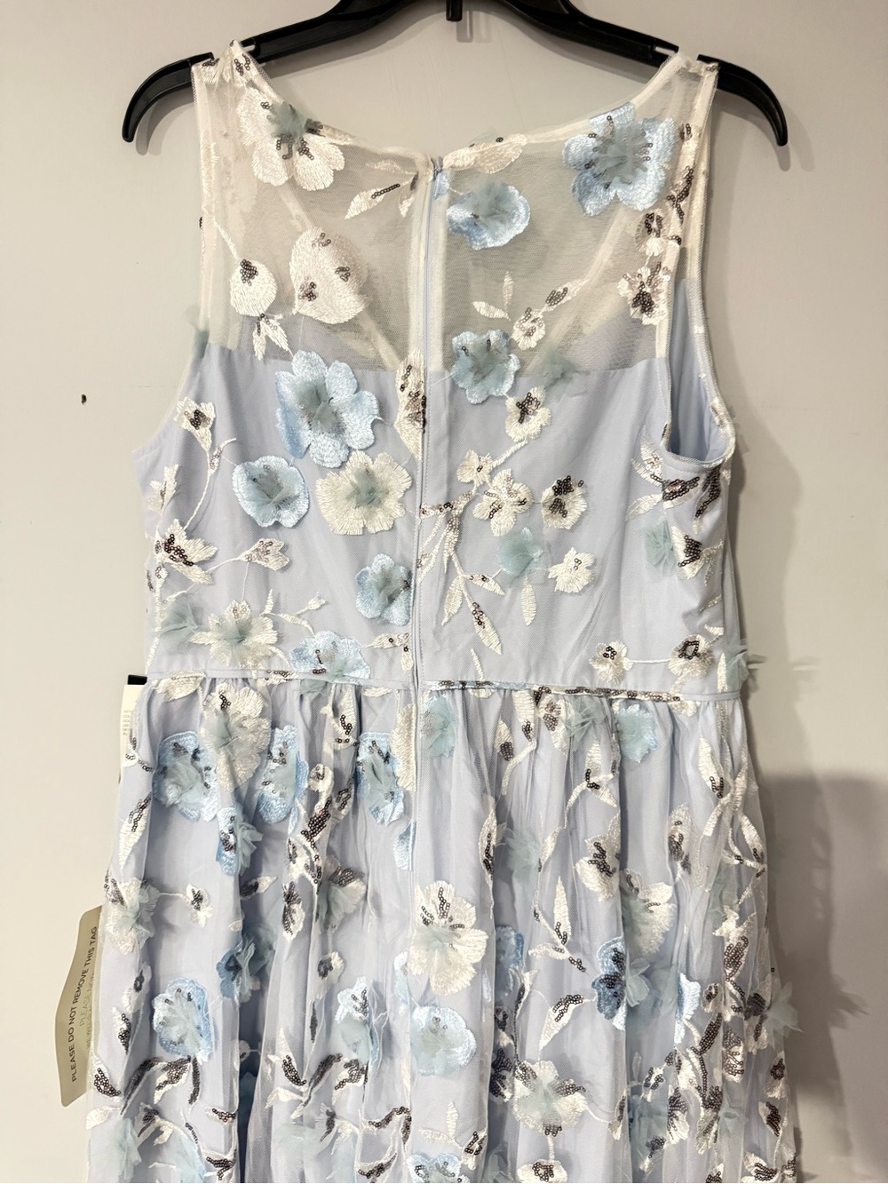 Adrianna Papell Light Blue Floral Embroidered & Sequin Cocktail Dress NWT US 14 - Picture 6 of 8